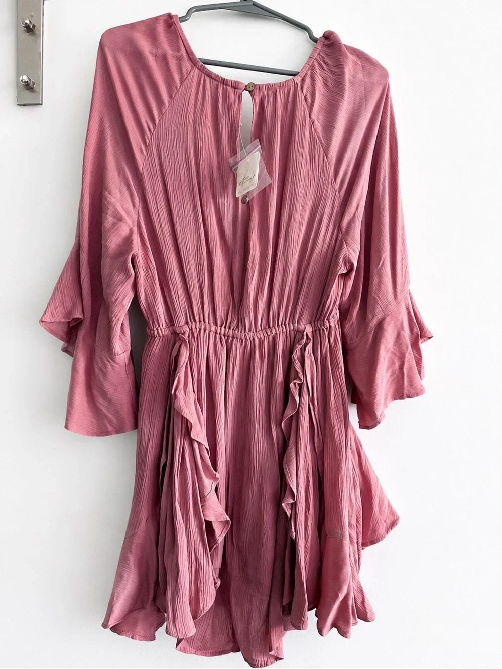 Free People Rose Flyrie Ruffle Mini Dress Petals Pink XS NWT